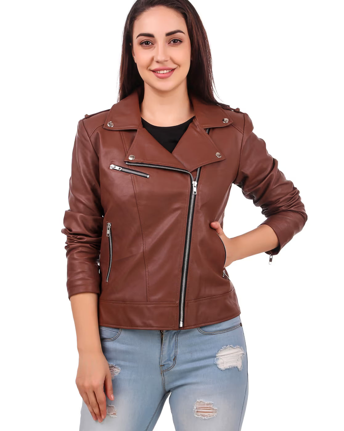 Leather Biker Jacket with Zipped Pocket