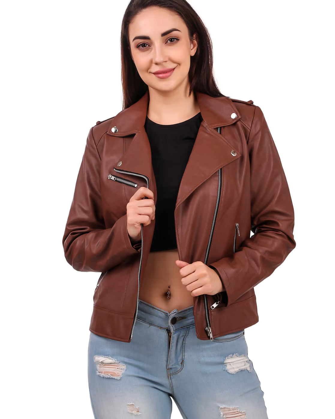 Leather Biker Jacket with Zipped Pocket