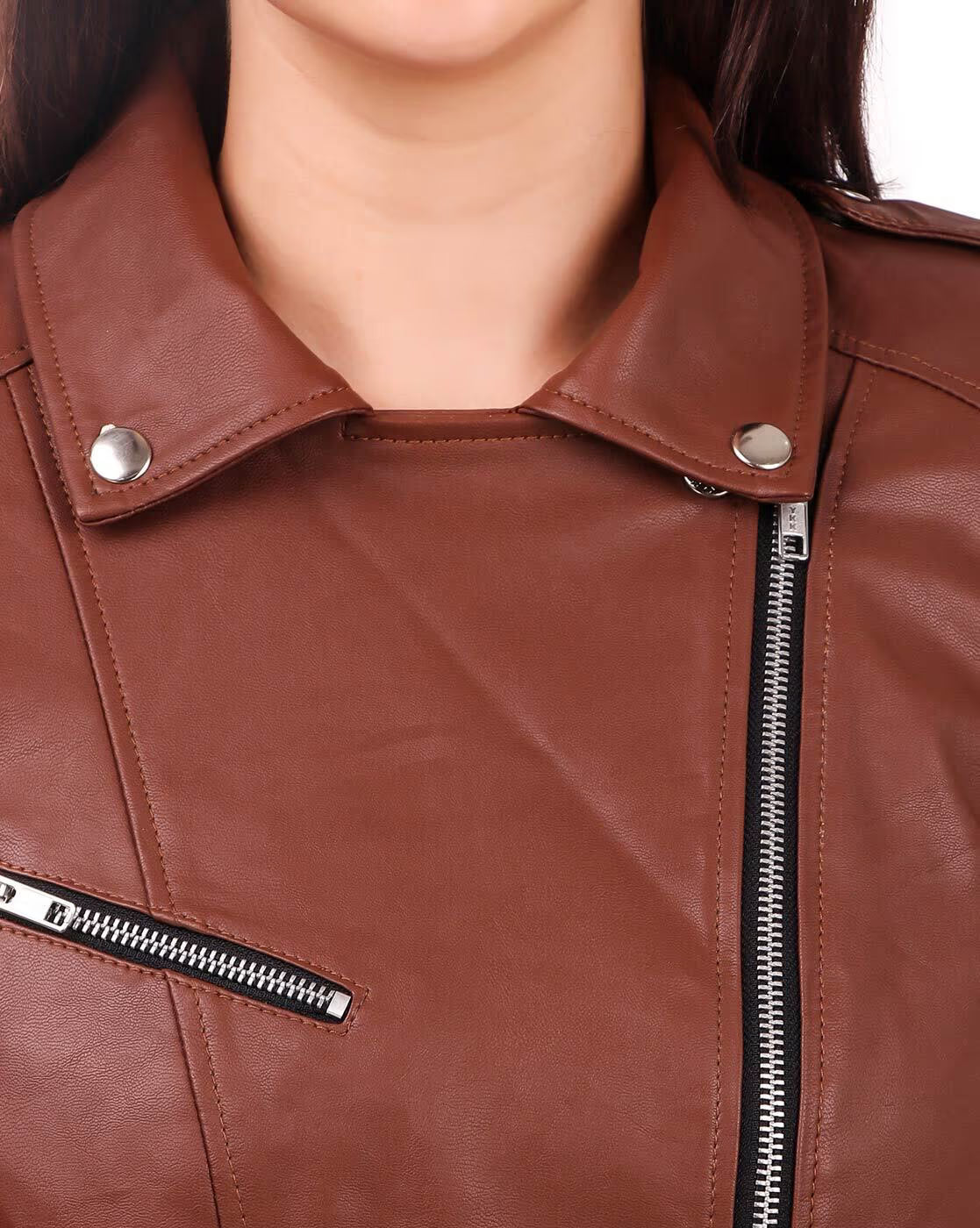 Leather Biker Jacket with Zipped Pocket