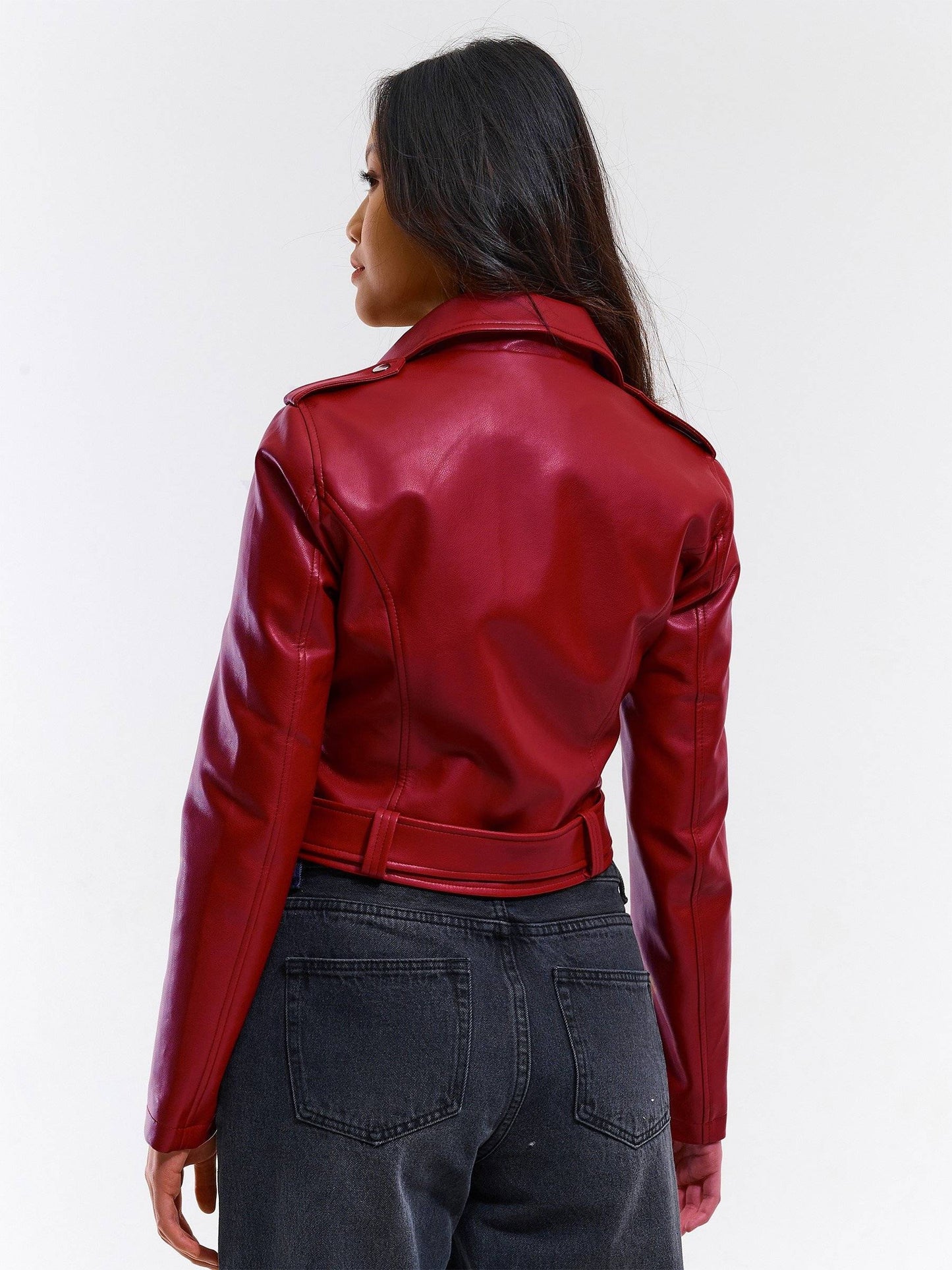 Fashion leather biker jacket Red
