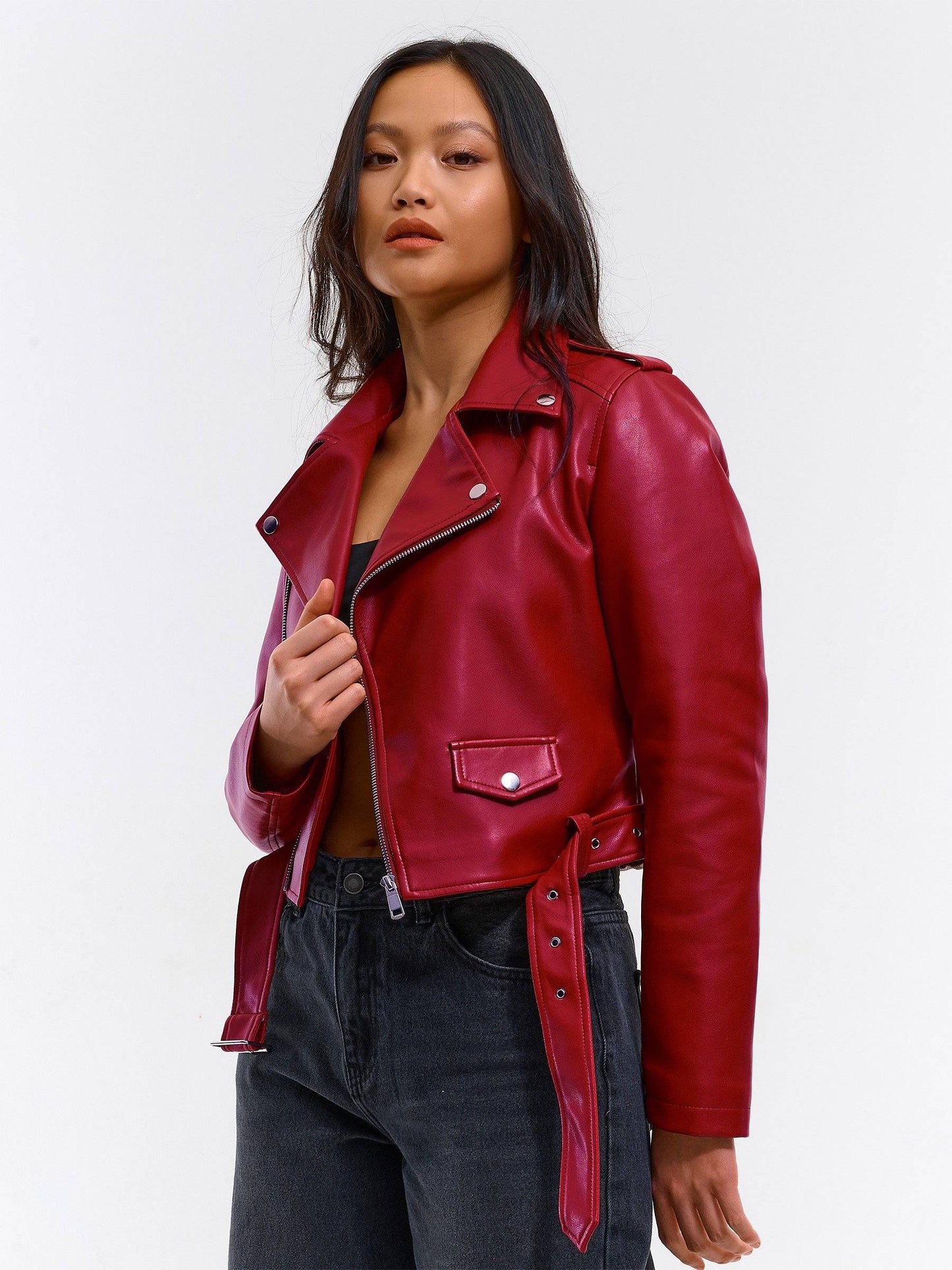 Fashion leather biker jacket Red