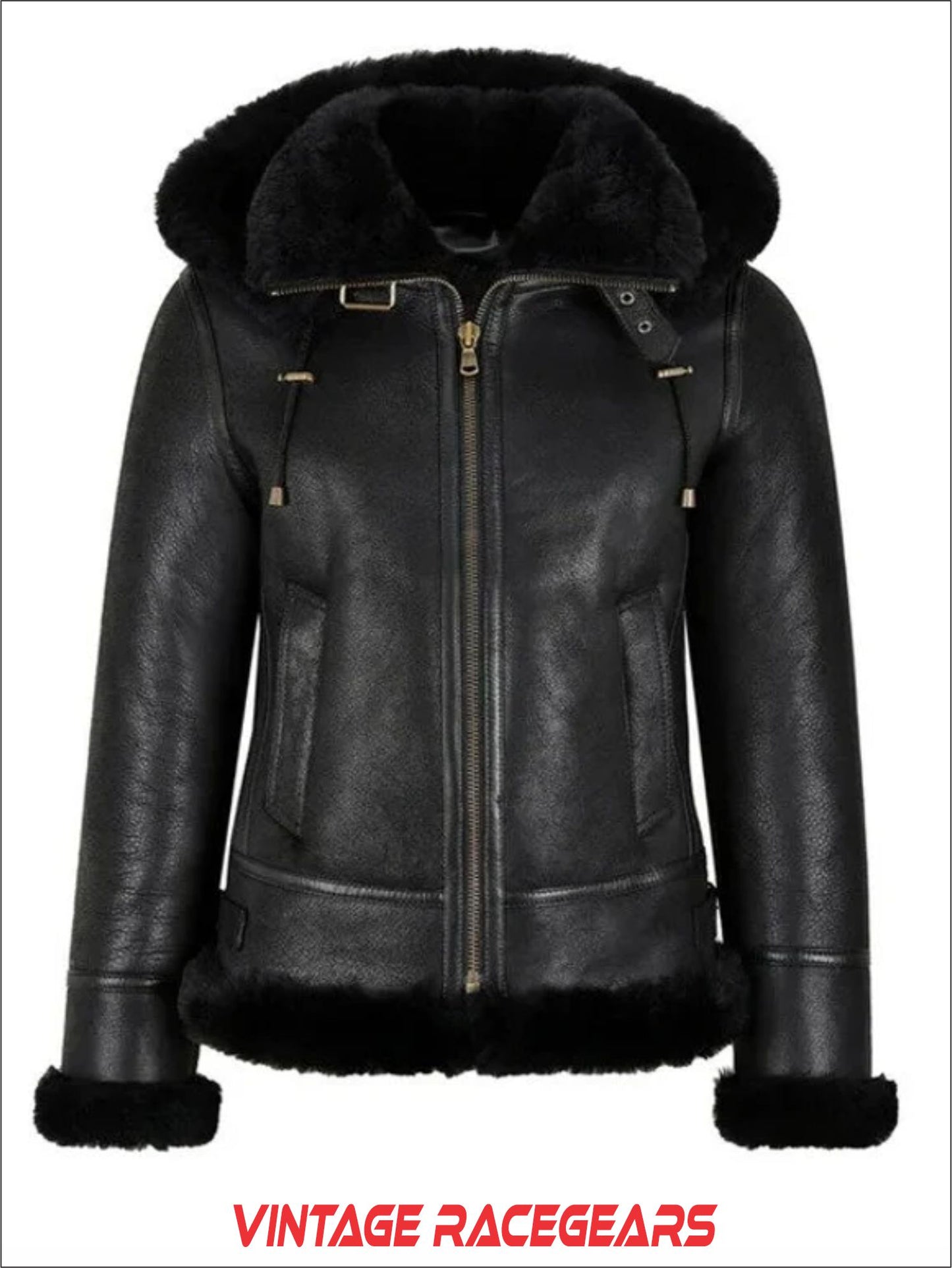 Women's B3 Bomber Hooded Classic Black Faux Shearling Jacket