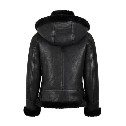 Women's B3 Bomber Hooded Classic Black Faux Shearling Jacket