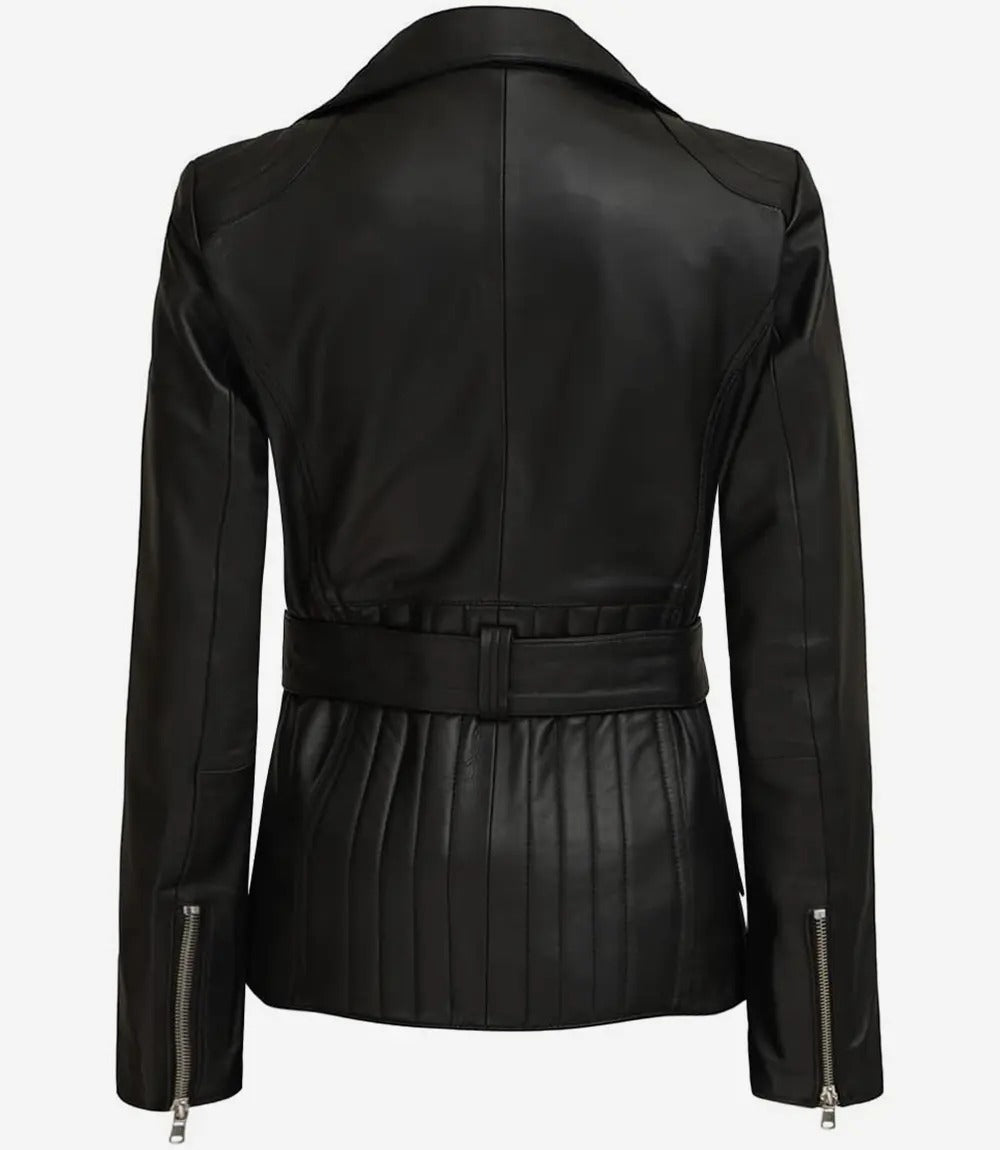 Women's Asymmetrical Black Biker Leather Jacket
