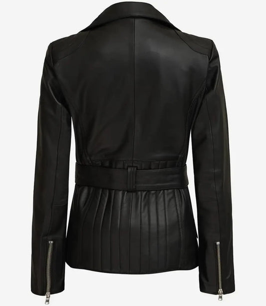 Women's Asymmetrical Black Biker Leather Jacket