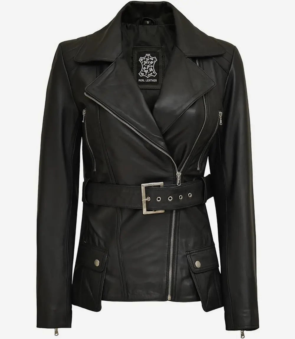 Women's Asymmetrical Black Biker Leather Jacket