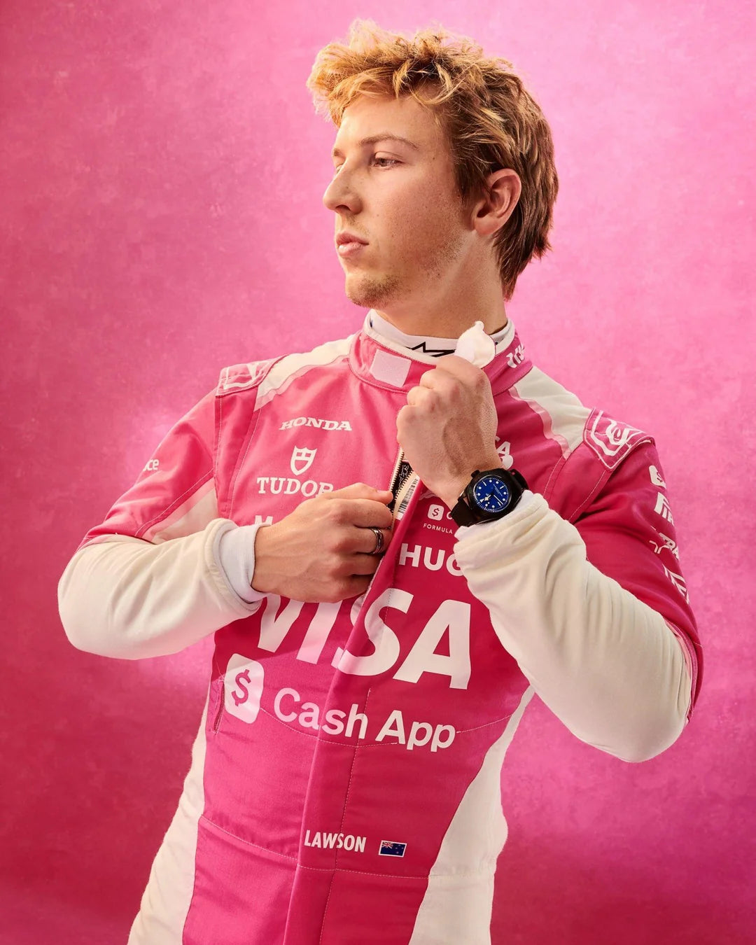 2025 Liam Lawson Visa Cash App F1 Racing Suit Pink