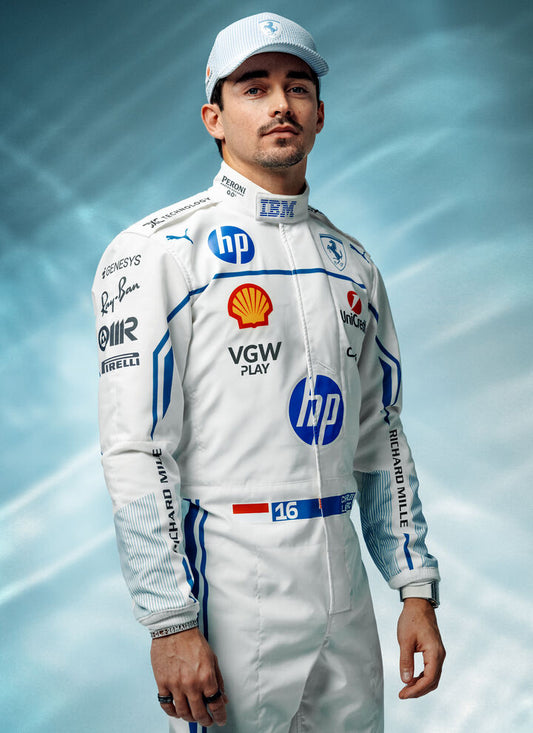 Charles Leclerc Puma racing suit for Scuderia Ferrari