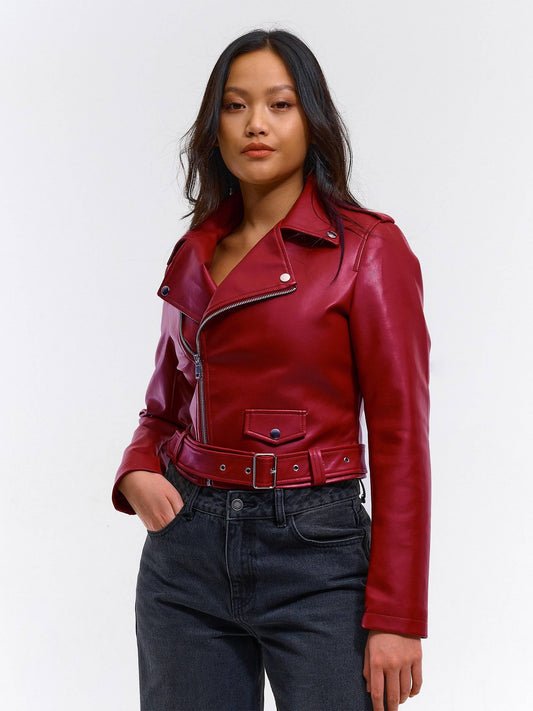 Fashion leather biker jacket Red