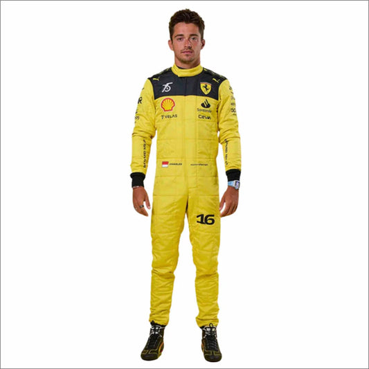 2021 Charles Leclerc Ferrari 75th Anniversary F1 Racing Suit Yellow