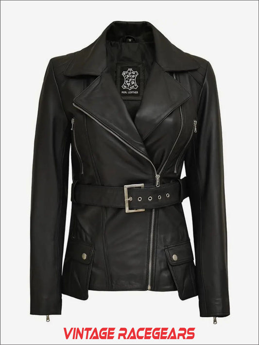 Women's Asymmetrical Black Biker Leather Jacket