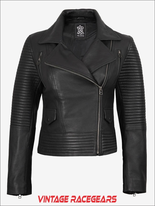 Black Women's Leather Biker Jacket