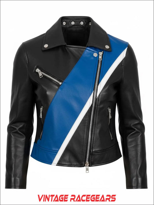 Cropped Leather Jacket , Blue & White Biker Coats