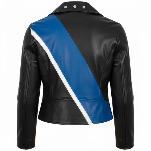 Cropped Leather Jacket , Blue & White Biker Coats