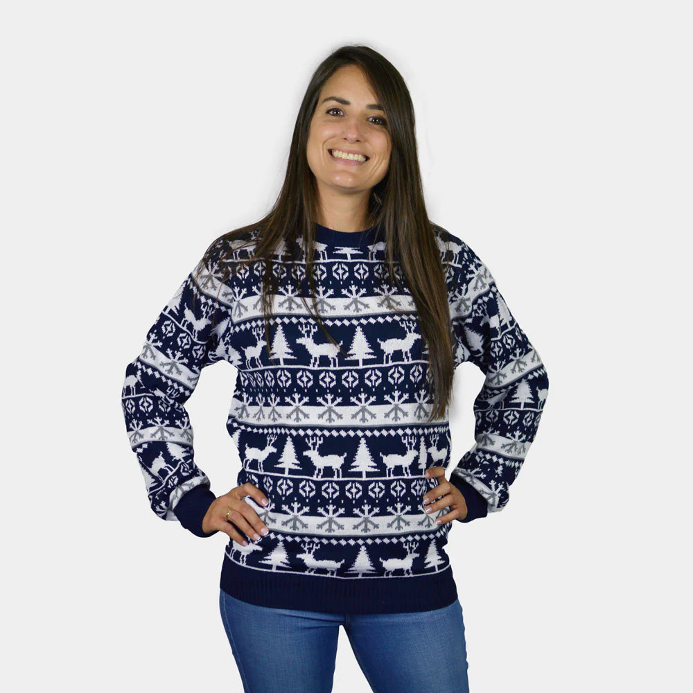 Women's Christmas Polyester Sweatshirt Navy Blue